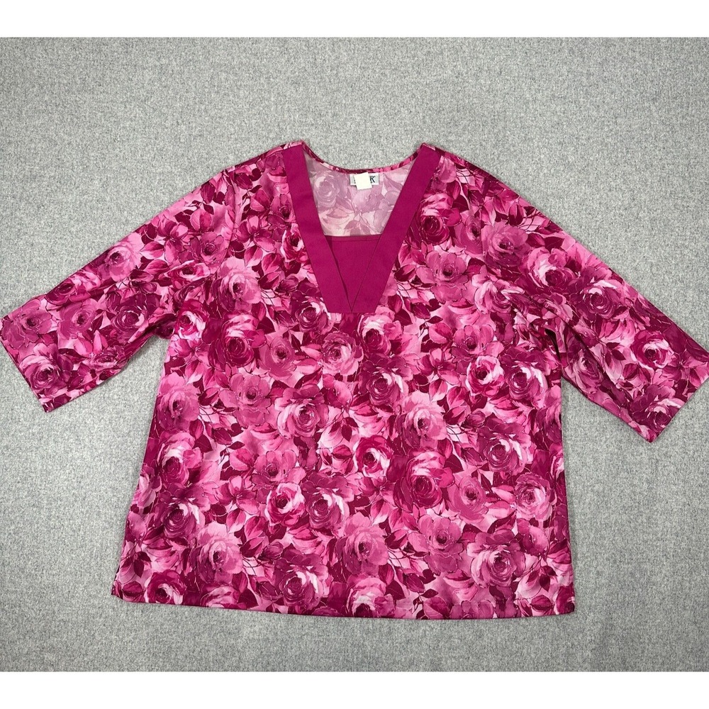 Vintage Blair 3XL Womens Top MuuMuu Blouse Floral Lightweight Pink Roses Lounge - Picture 2 of 16